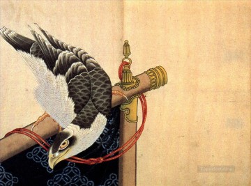 Halcón en un puesto ceremonial Katsushika Hokusai Ukiyoe Pinturas al óleo